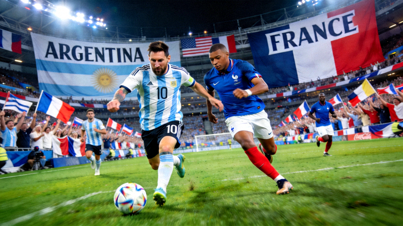 世界杯决赛阿根廷对阵法国激烈比赛现场照片